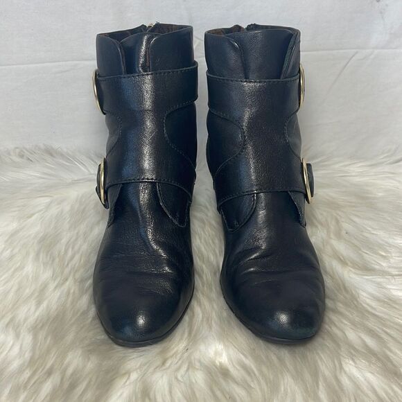 OUO Black Leather Strappy Booties Sz 6.5 - Picture 2 of 6
